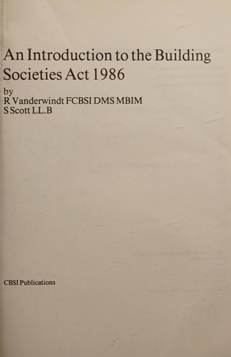 An introduction to the Building Societies Act 1986