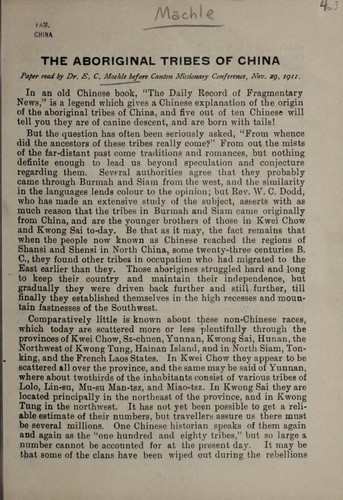 The aboriginal tribes of China