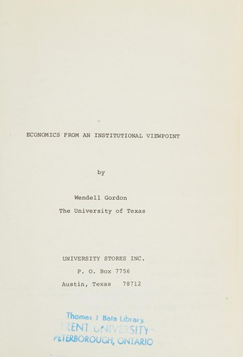 Economics from an institutional viewpoint,