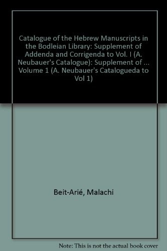 Catalogue of the Hebrew manuscripts in the Bodleian Library