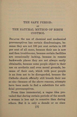 The safe period, or, the natural method of birth control