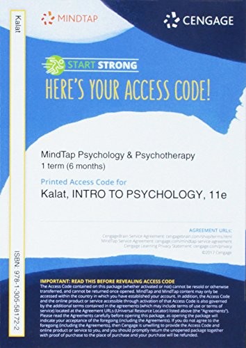 MindTap Psychology, 1 term  Printed Access Card for Kalat's Introduction to Psychology, 11th