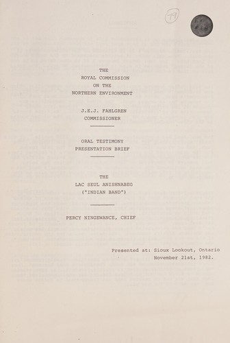 SUBMISSIONS TO THE ROYAL COMMISSION ON THE NORTHERN ENVIRONMENT