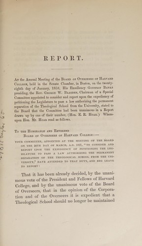 Report of the Committee of the Overseers of Harvard College