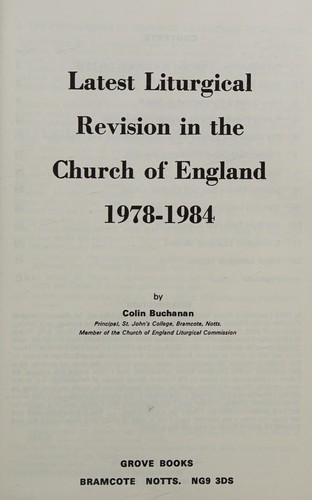 Latest Liturgical Revision in the Church of England, 1978-1984 (Liturgical Studies)