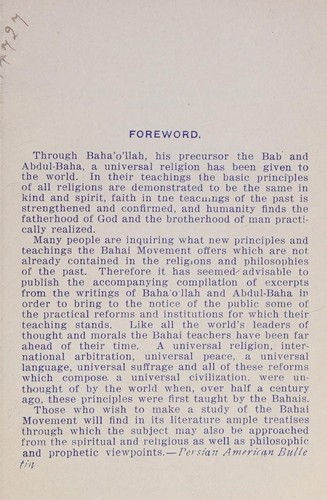 Universal principles of the Bahai movement, social, economic, governmental