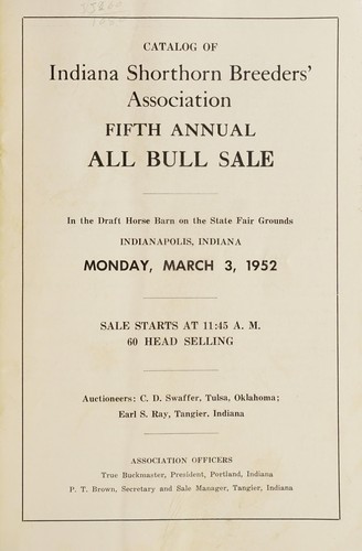 Catalog of Indiana Shorthorn Breeders' Association fifth annual all bull sale