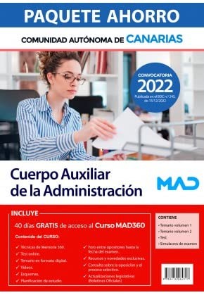 Paquete Ahorro Cuerpo Auxiliar Comunidad Autónoma de Canarias. Ahorra 24€ (incluye