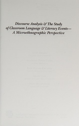 Discourse analysis & the study of classroom language & literacy events