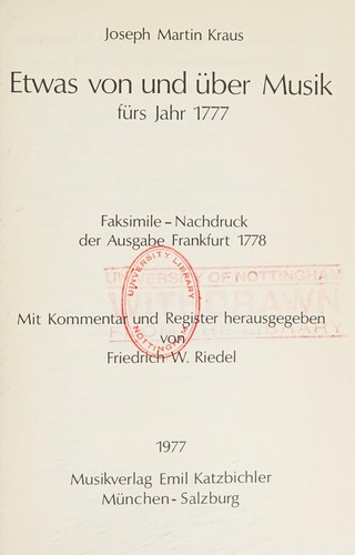 Etwas von und über Musik fürs Jahr 1777