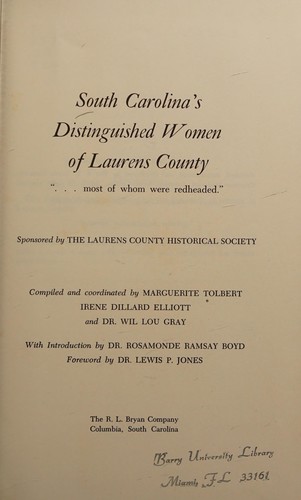 South Carolina's distinguished women of Laurens County: "... most of whom were redheaded."