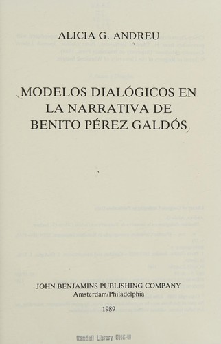 Modelos Dialogicos en la Narrativa de Benito Perez Galdos