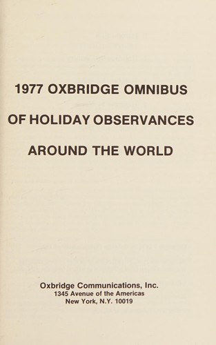 1977 Oxbridge omnibus of holiday observances around the world