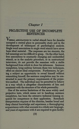 Sentence completion; a projective method for the study of personality