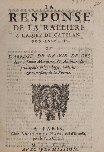 La Response de La Ralliere a L'adiev de Catelan, son associé