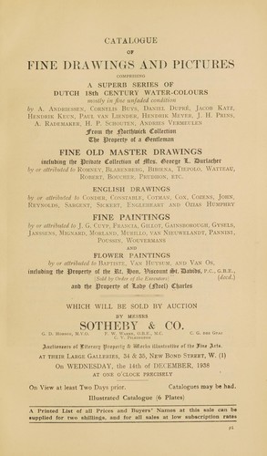 Catalogue of fine drawings and pictures