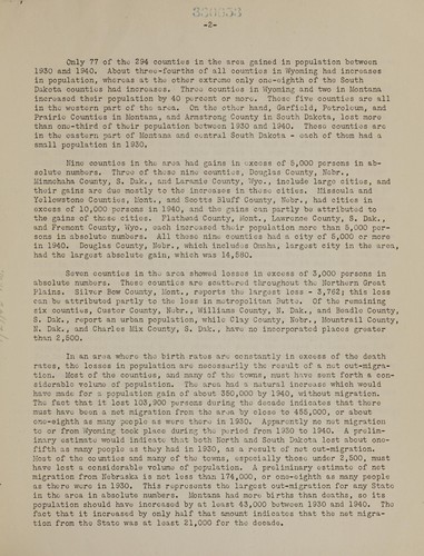 Preliminary population analysis, northern Great Plains, 1930-1940