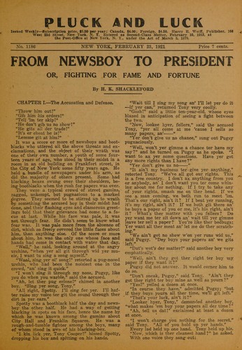 From newsboy to president, or, Fighting for fame and fortune