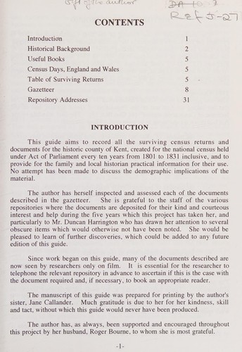 Early census returns for Kent, 1801 - 1831