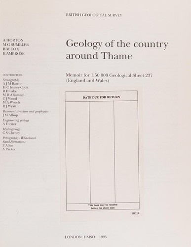Geology of the Country Around Thame