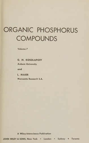 Organic Phosphorus Compounds, Vol. 7