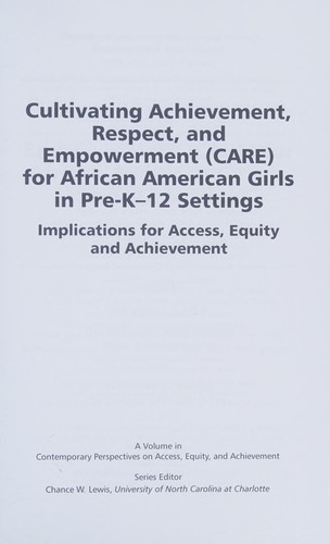 Cultivating Achievement, Respect, and Empowerment  for African American Girls in Pre-K-12 Settings