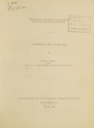 A statement on rural problem areas by Carl C. Taylor ... May 6, 1940