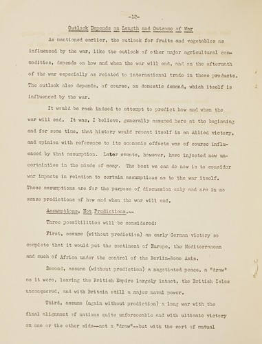 Outlook for fruits and vegetables especially as influenced by the war