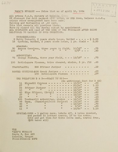 Price list as of April 10, 1954