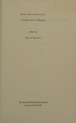 Anais, Art and Artists, a Collection of Essays