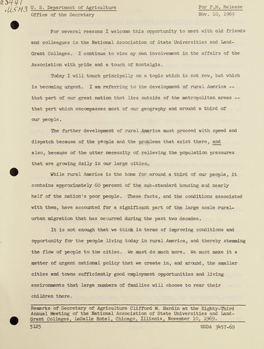 Remarks of Secretary of Agriculture Clifford M. Hardin