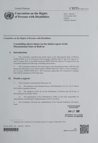 Concluding observations on the initial report of the Plurinational State of Bolivia