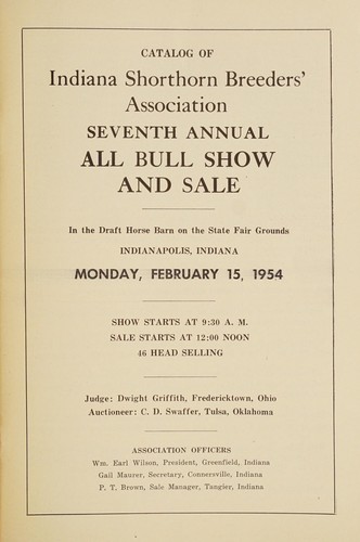 Catalog of Indiana Shorthorn Breeders' Association seventh annual all bull show and sale