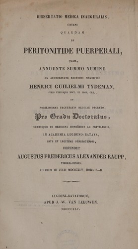 Dissertatio medica inauguralis de peritonitide puerperali