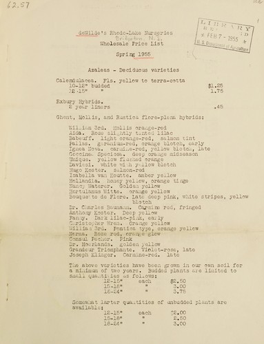 Wholesale price list, spring 1955