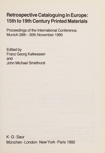 Retrospective cataloguing in Europe