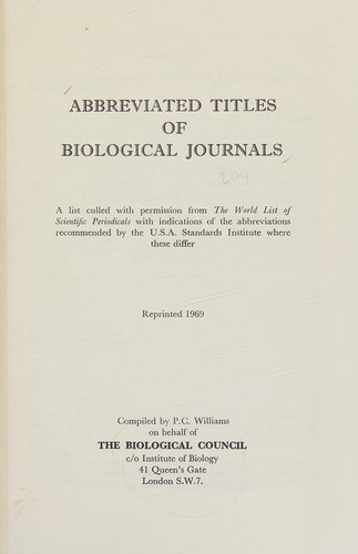 Abbreviated titles of biological journals