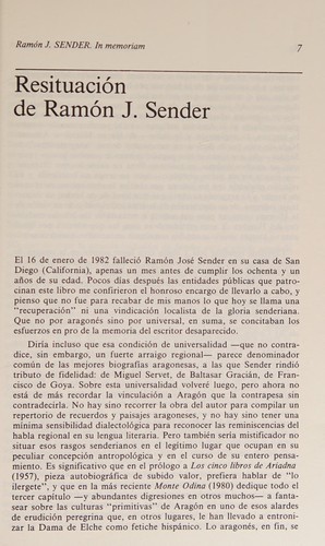 Ramón J. Sender, in memoriam