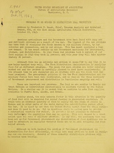Problems to be solved in distributing 1944 production