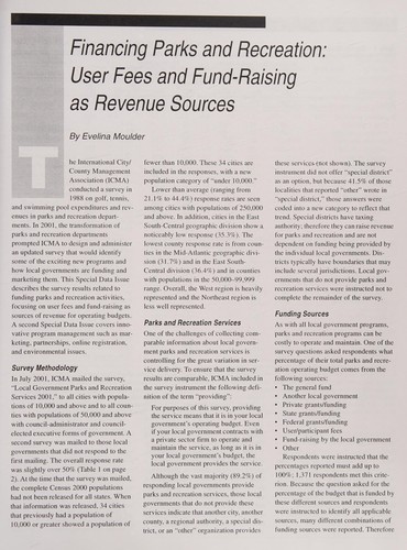 Financing parks and recreation