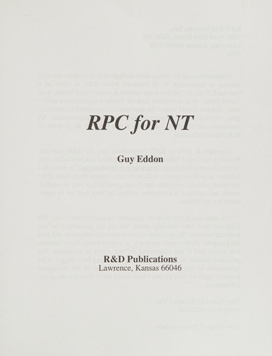 Rpc for Nt/Building Remote Procedure Calls for Windows Nt Networks