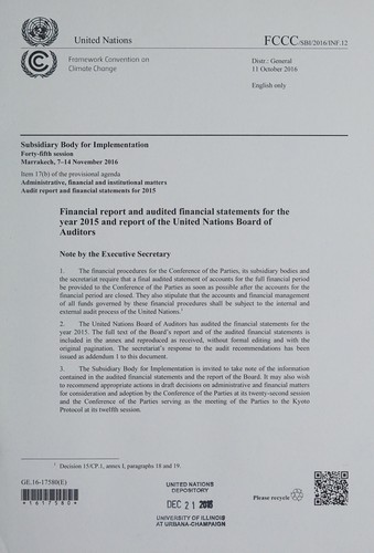 Financial report and audited financial statements for the year 2015 and report of the United Nations Board of Auditors