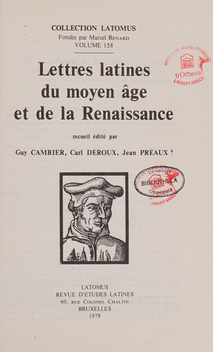 Lettres latines du Moyen Age et de la Renaissance