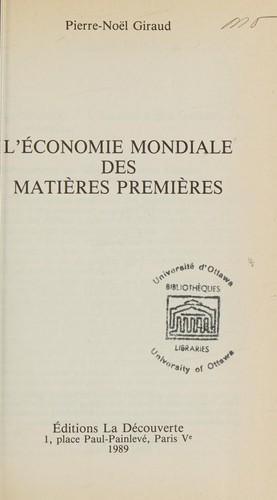 L' Économie mondiale des matières premières
