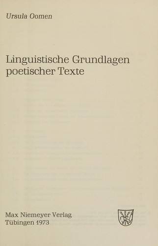 Linguistische Grundlagen poetischer Texte
