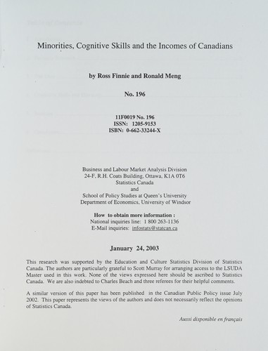 Minorities, cognitive skills and the incomes of Canadians
