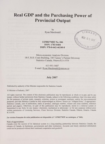 Real GDP and the purchasing power of provincial output
