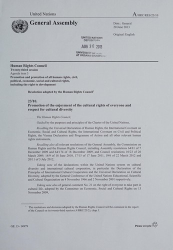 Promotion of the enjoyment of the cultural rights of everyone and respect for cultural diversity