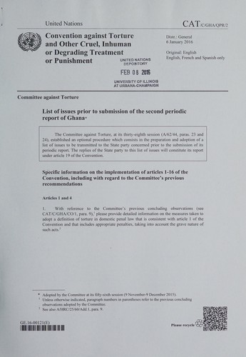 List of issues prior to submission of the second periodic report of Ghana