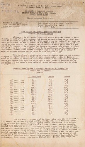 INDEX NUMBERS OF WHOLESALE PRICES OF PRINCIPAL CANADIAN EXPORTS AND IMPORTS